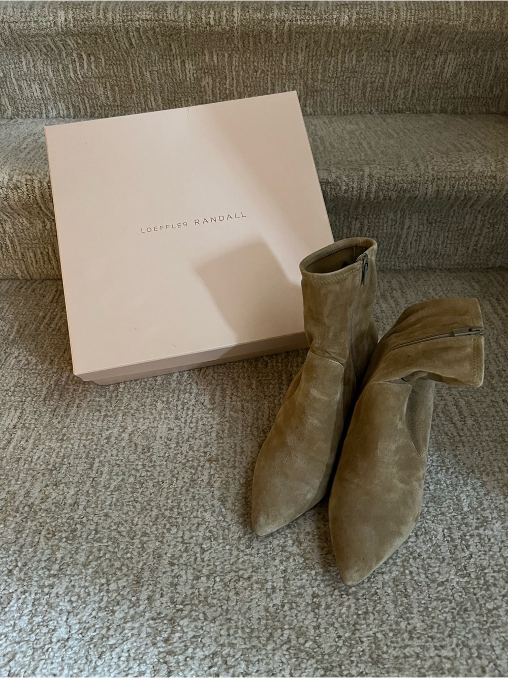 Loeffler Randall Suede Pointed-Toe Ankle Boots in Taupe